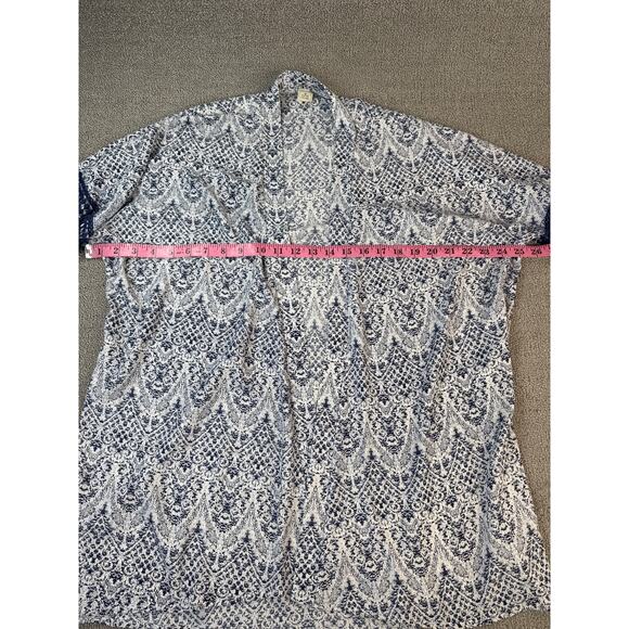 Paper Crane Kimono Cardigan Topper Ikat Print Blue White Size Medium - Picture 6 of 8